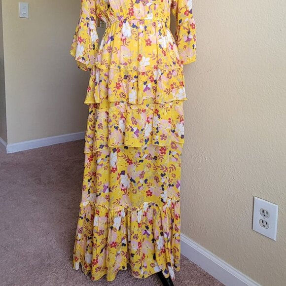 Yellow multicolored floral maxi tiered ruffle dress - Picture 4 of 4